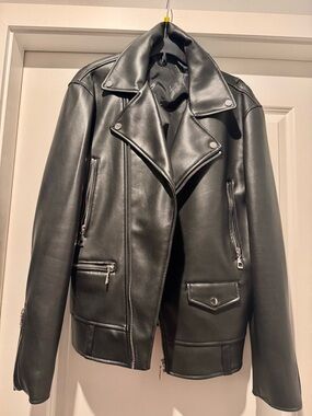 Zara Black Faux Leather Biker Jacket - Men